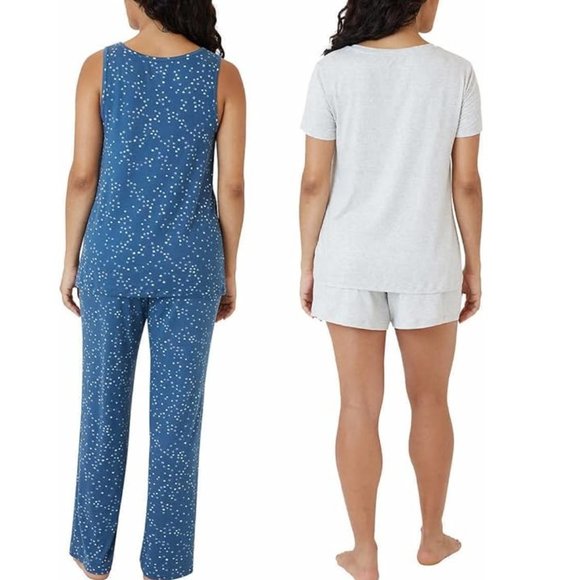 NWT Eddie Bauer Women's 4 Piece Pajama Sleep Set Gray Blue Size L $60 EE357 - Picture 3 of 4